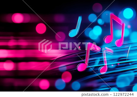 A pink and blue music notes on a black background A pink and blue music notes on a black background 122972244
