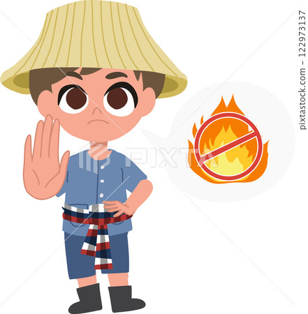 cartoon farmer stopping burning with hand gesture in environmental campaign against air pollution and agricultural smoke cartoon farmer stopping burning with hand gesture in environmental campaign against air pollution and agricultural smoke 122973137