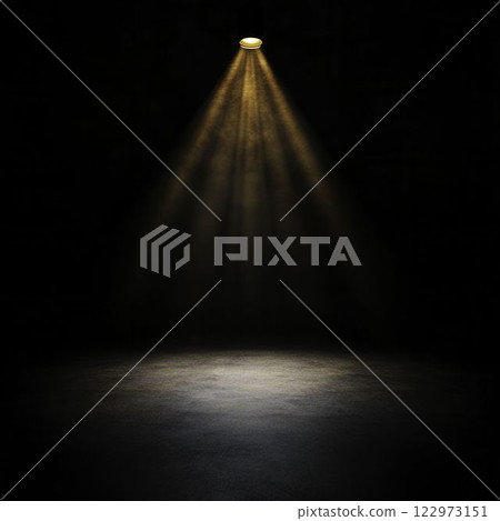 Dramatic Spotlight Illumination on Empty Stage with Black Background 122973151