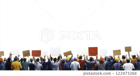 Crowd Protesters Holding Blank Signs and Banners in Unity Crowd Protesters Holding Blank Signs and Banners in Unity 122973268