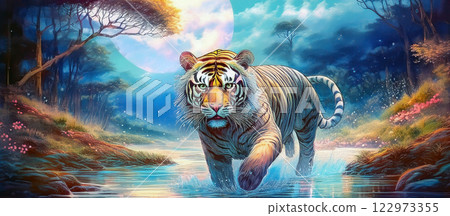 Tiger Facebook Cover, Majestic FB Tiger Art, Wildlife Profile Cover, Tiger in Water Art, Striking Facebook Photo, Dreamy Tiger Scene, Powerful Tiger Portrait, Nature Facebook Cover, River Tiger Image 122973355
