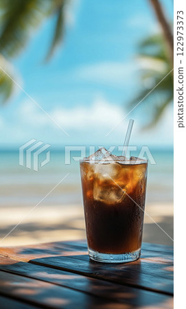 Cafe with a view of the sea AI image 122973373