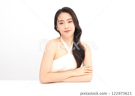 Beautiful young asian woman with clean fresh skin on white background, Face care, Facial treatment, Cosmetology, beauty and spa, Asian women portrait. Beautiful young asian woman with clean fresh skin on white background, Face care, Facial treatment, Cosmetology, beauty and spa, Asian women portrait. 122973621