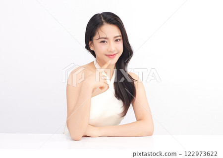 Beautiful young asian woman with clean fresh skin on white background, Face care, Facial treatment, Cosmetology, beauty and spa, Asian women portrait. 122973622