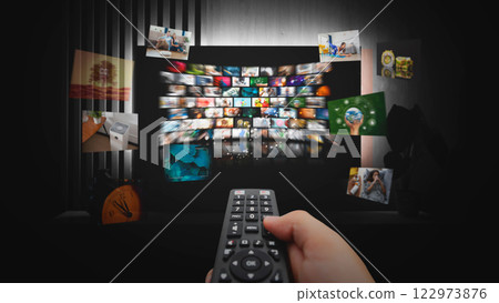 Media concept multiple television screens 122973876