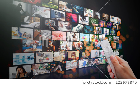 Media concept multiple television screens 122973879