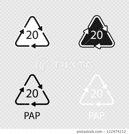 Paper recycling symbol PAP 20 set. 122974212