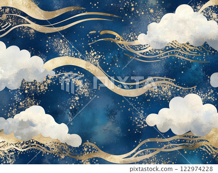 Rinpa 風格雲朵和波浪背景 Rinpa 風格雲朵和波浪背景 122974228