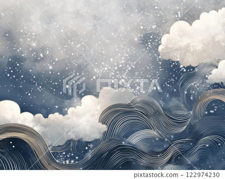 Rinpa 風格雲朵和波浪背景 122974230