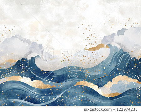 Rinpa 風格雲朵和波浪背景 122974233