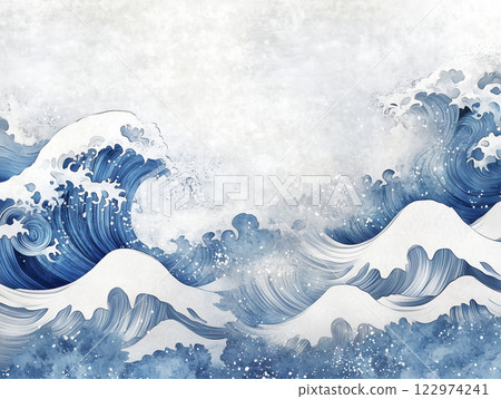 Rinpa 風格雲朵和波浪背景 Rinpa 風格雲朵和波浪背景 122974241