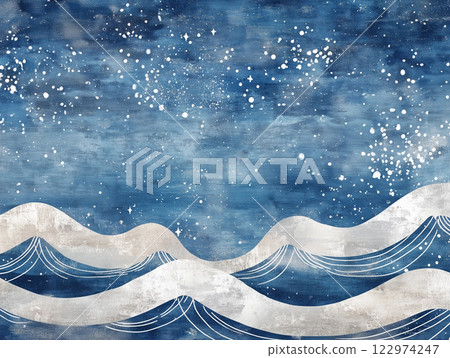 Rinpa 風格雲朵和波浪背景 Rinpa 風格雲朵和波浪背景 122974247