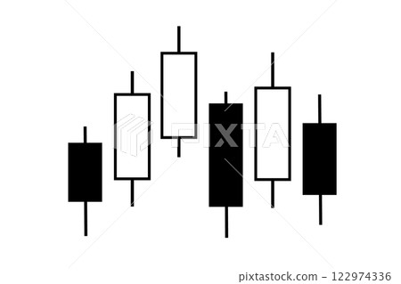 蠟燭圖圖像圖示:白色看漲蠟燭和黑色看跌蠟燭 蠟燭圖圖像圖示:白色看漲蠟燭和黑色看跌蠟燭 122974336