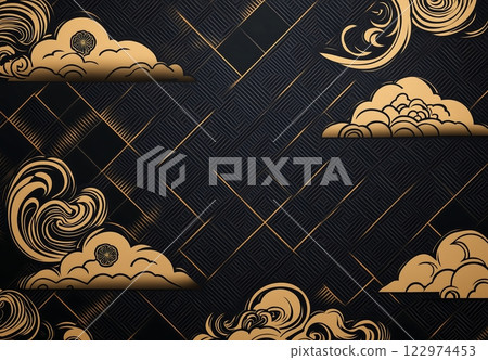 墨黑的花朵和金色的雲彩:利用對稱性的精緻日式風格 墨黑的花朵和金色的雲彩:利用對稱性的精緻日式風格 122974453