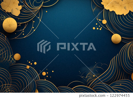 日式金色雲彩與光點：藍色神秘典雅的背景 122974455