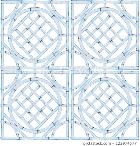 Vintage lattice pattern featuring bamboo and cane webbing, illustrated as a pattern. This geometric ornament is inspired by traditional Chinese design. 122974577