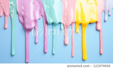 充滿活力的柔和色彩和滴落的油漆背景 122974608