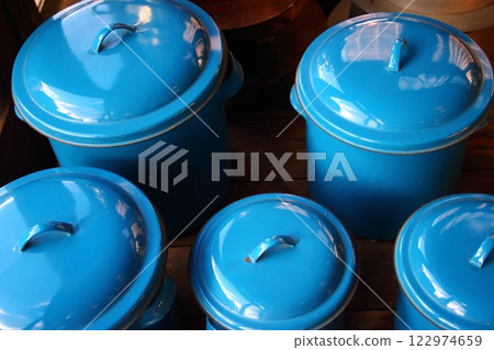Image of display at an old general store (enamel pot) Image of display at an old general store (enamel pot) 122974659