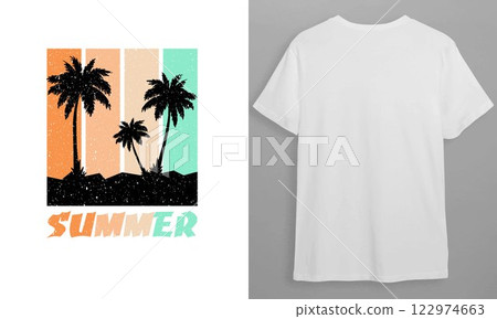 Vintage retro summer text tshirt design	 122974663