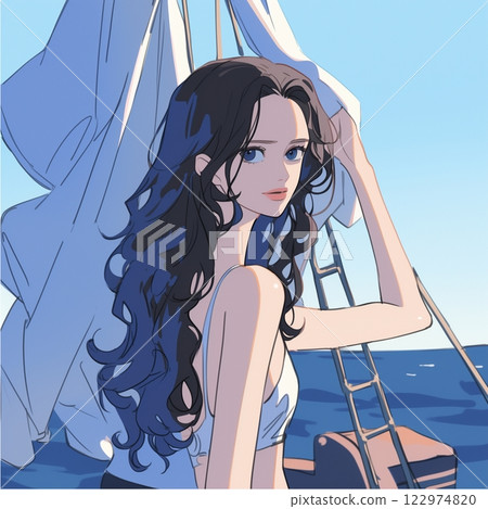 Blue sea and hair swaying in the wind | A luxurious moment on board Blue sea and hair swaying in the wind | A luxurious moment on board 122974820