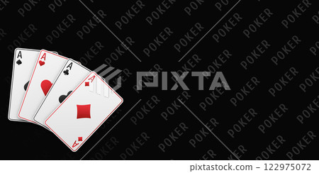 A fan of playing cards consisting of four black and red Ace of Spades, Diamonds, Clubs, Hearts. Vector illustration poker and casino of all the aces on a table black background. A fan of playing cards consisting of four black and red Ace of Spades, Diamonds, Clubs, Hearts. Vector illustration poker and casino of all the aces on a table black background. 122975072