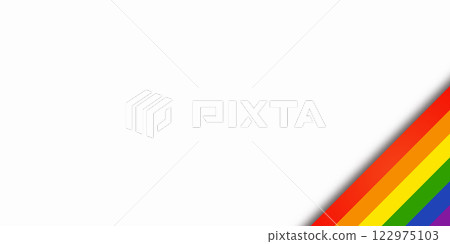 Abstract geometric red, orange, yellow, green, blue and purple ribbon lgbtq color isolated white background. Lgbt Pride History Month color background with copy space for text. Vector illustration 122975103