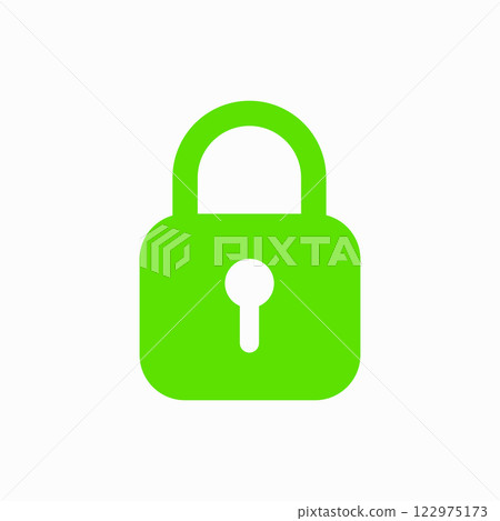 Green padlock icon isolated on white background. Symbol sign lock. Vector illustration. 122975173