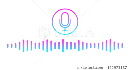 Voice message icon. Voice messaging correspondence. Voice messages colorful icon with sound wave and microphone. Vector flat cartoon illustration for websites, podcasts and banners design 122975187