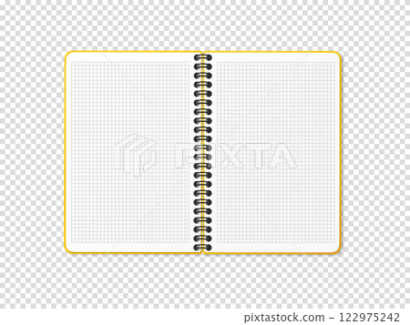 A notebook with a vertical spring. Notepad in a cage grid with a white sheet. Vector illustration 122975242