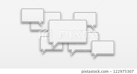 Vector white sticker set with speech bubbles with a stroke. Empty blank speech bubbles on white background. Communication concept. 122975307