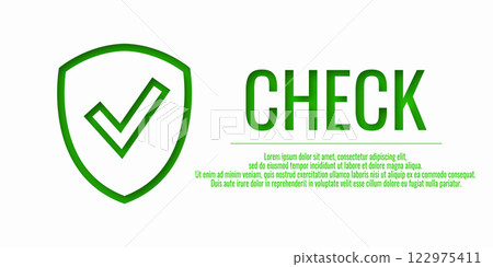 Banner shield check mark icon. Place for your text. Cope space. Vector illustration. Word CHECK. 122975411