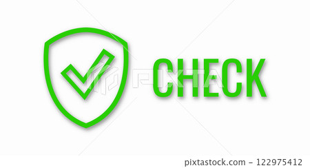 Banner shield check mark icon. Place for your text. Cope space. Vector illustration. Word CHECK. 122975412