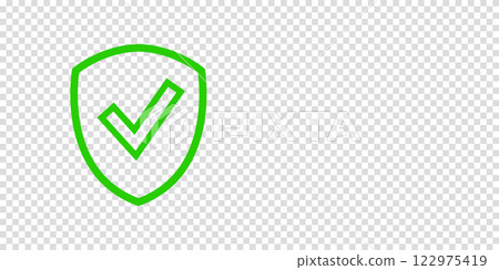Banner shield check mark icon. Place for your text. Cope space. Vector illustration. Transparent background 122975419
