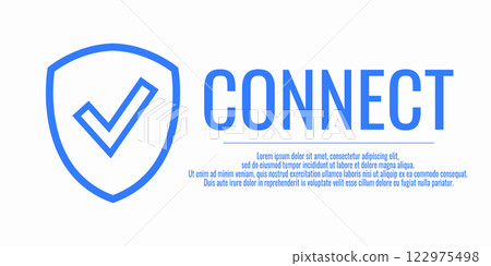 Word CONNECT. Banner shield check mark icon. Place for your text. Cope space. Vector illustration Word CONNECT. Banner shield check mark icon. Place for your text. Cope space. Vector illustration 122975498