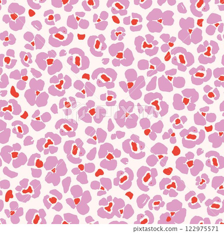Bright pink colorful leopard fur seamless pattern. Wild exotic animal print design. Abstract simple flowers, flat design. Vector wallpaper. Bright pink colorful leopard fur seamless pattern. Wild exotic animal print design. Abstract simple flowers, flat design. Vector wallpaper. 122975571