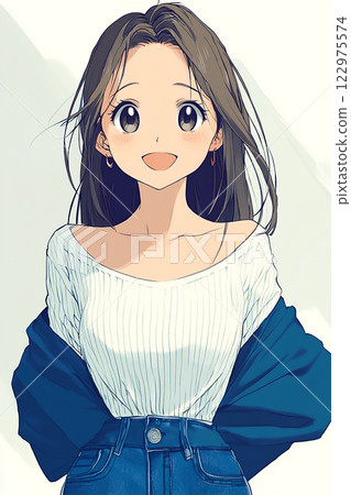 Smiling beautiful girl illustration, refreshing fashion 122975574