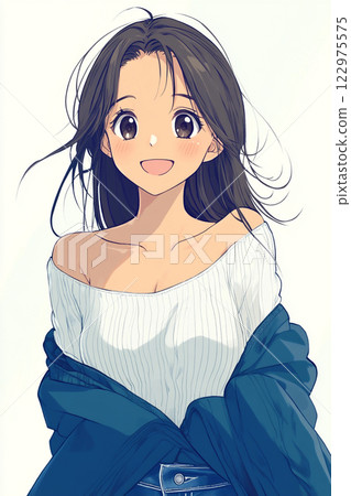 Smiling beautiful girl illustration, refreshing fashion Smiling beautiful girl illustration, refreshing fashion 122975575