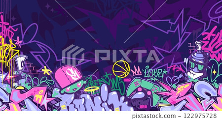 Cool Abstract Colorful Urban Street Art Graffiti Style Vector Illustration Background Template 122975728