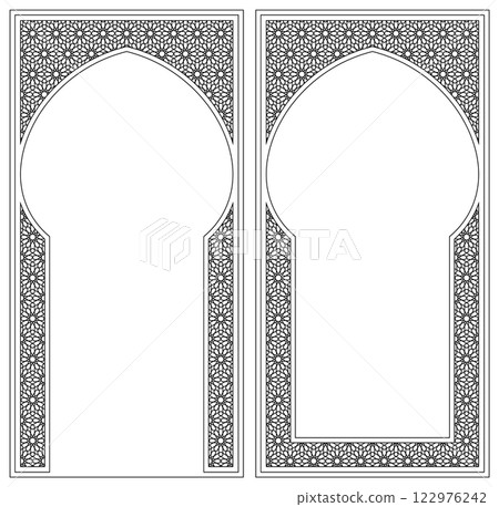 A set of two design elements. Two frames with arabic pattern . 122976242