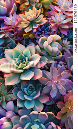 Colorful and intricate succulent plants in a vibrant and detailed close-up with rich gradients and soft textures. Colorful and intricate succulent plants in a vibrant and detailed close-up with rich gradients and soft textures. 122976489