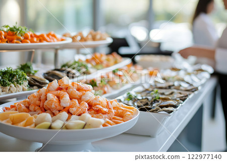Luxury seafood buffet with oysters, shrimp, and prawns Luxury seafood buffet with oysters, shrimp, and prawns 122977140