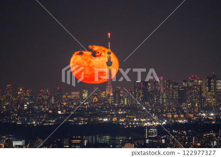 《Tokyo》Moonrise and panoramic Tokyo city night view 《Tokyo》Moonrise and panoramic Tokyo city night view 122977327