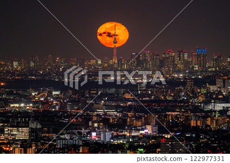 《Tokyo》Moonrise and panoramic Tokyo city night view 《Tokyo》Moonrise and panoramic Tokyo city night view 122977331