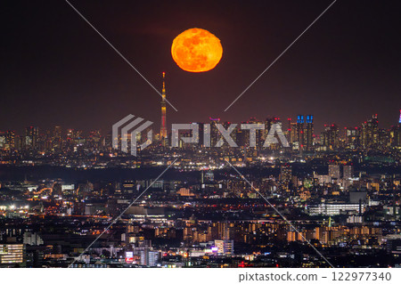 《Tokyo》Moonrise and panoramic Tokyo city night view 《Tokyo》Moonrise and panoramic Tokyo city night view 122977340