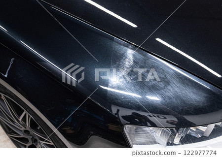 Before-after paint correction shows one side scratched Before-after paint correction shows one side scratched 122977774
