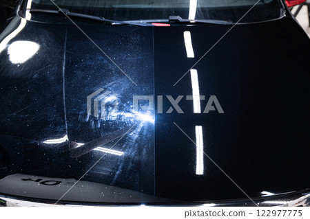 Before-after paint correction shows one side scratched 122977775