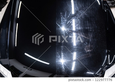 Before-after paint correction shows one side scratched 122977776