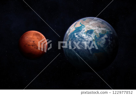 Mars and Earth. 122977852