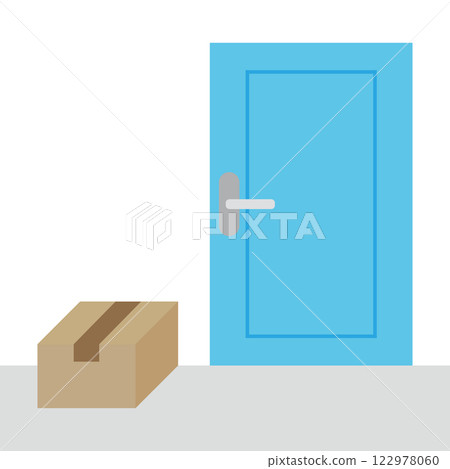 Delivery service: A simple illustration of a cardboard box left at the front door Delivery service: A simple illustration of a cardboard box left at the front door 122978060