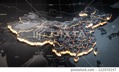 China map with country regions outlines. Elements of this animation furnished by NASA. 122978147